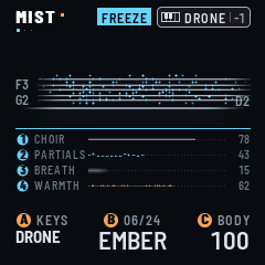 FREEZE on: the FREEZE tag in the header, the crystals set into a lattice, the water still, the bass's D2 on the right