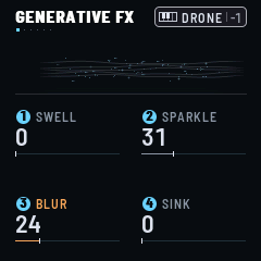 GENERATIVE FX, FX's first page: SWELL 0, SPARKLE 31, BLUR 24, SINK 0